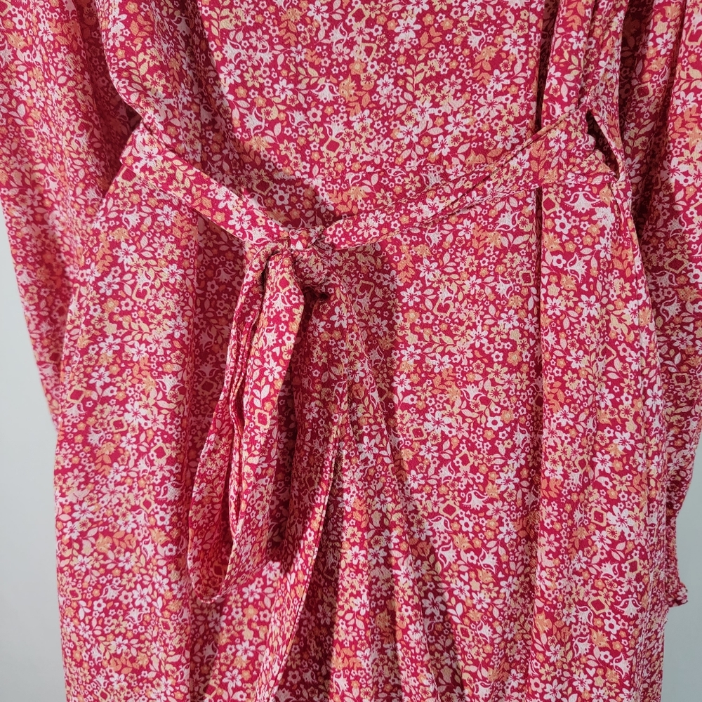 NWT MAX STUDIO Red Dott Print Wrap Midi Dress Size M Smocked Cuff Long Sleeve - Picture 9 of 12
